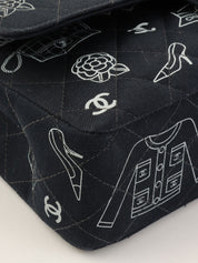 2001 Canvas Icon Pattern Classic Flap Chain Bag 25cm Black