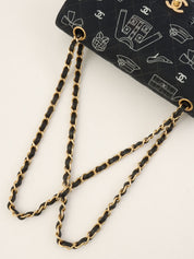 2001 Canvas Icon Pattern Classic Flap Chain Bag 25cm Black