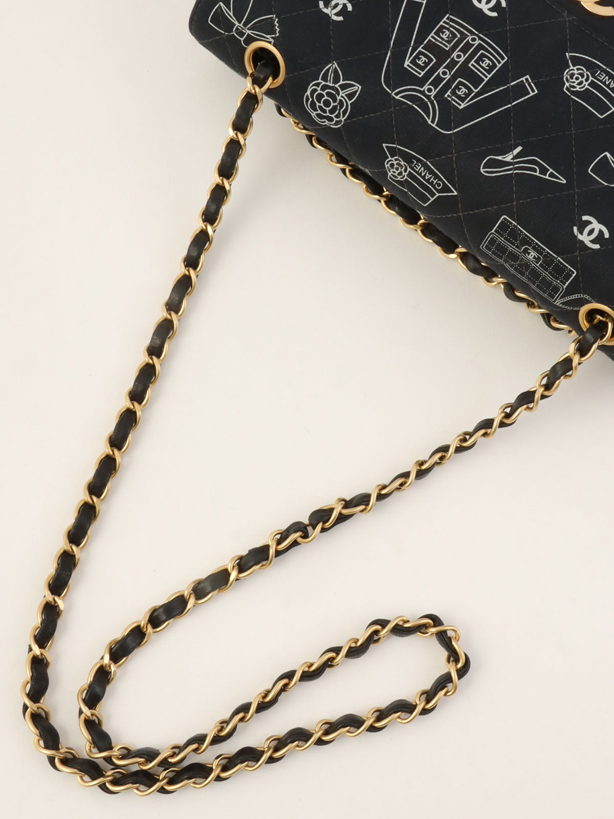 2001 Canvas Icon Pattern Classic Flap Chain Bag 25cm Black