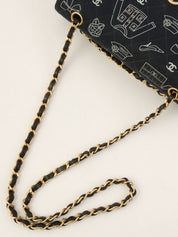 2001 Canvas Icon Pattern Classic Flap Chain Bag 25cm Black