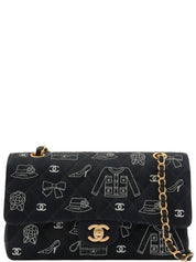 2001 Canvas Icon Pattern Classic Flap Chain Bag 25cm Black