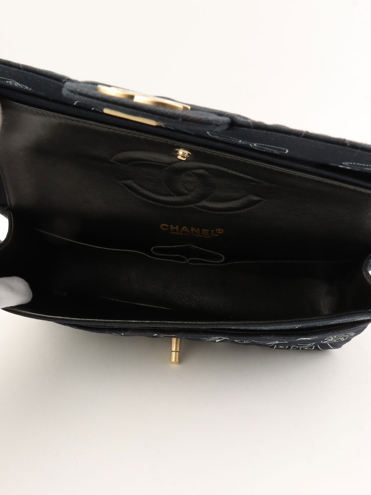 2001 Canvas Icon Pattern Classic Flap Chain Bag 25cm Black