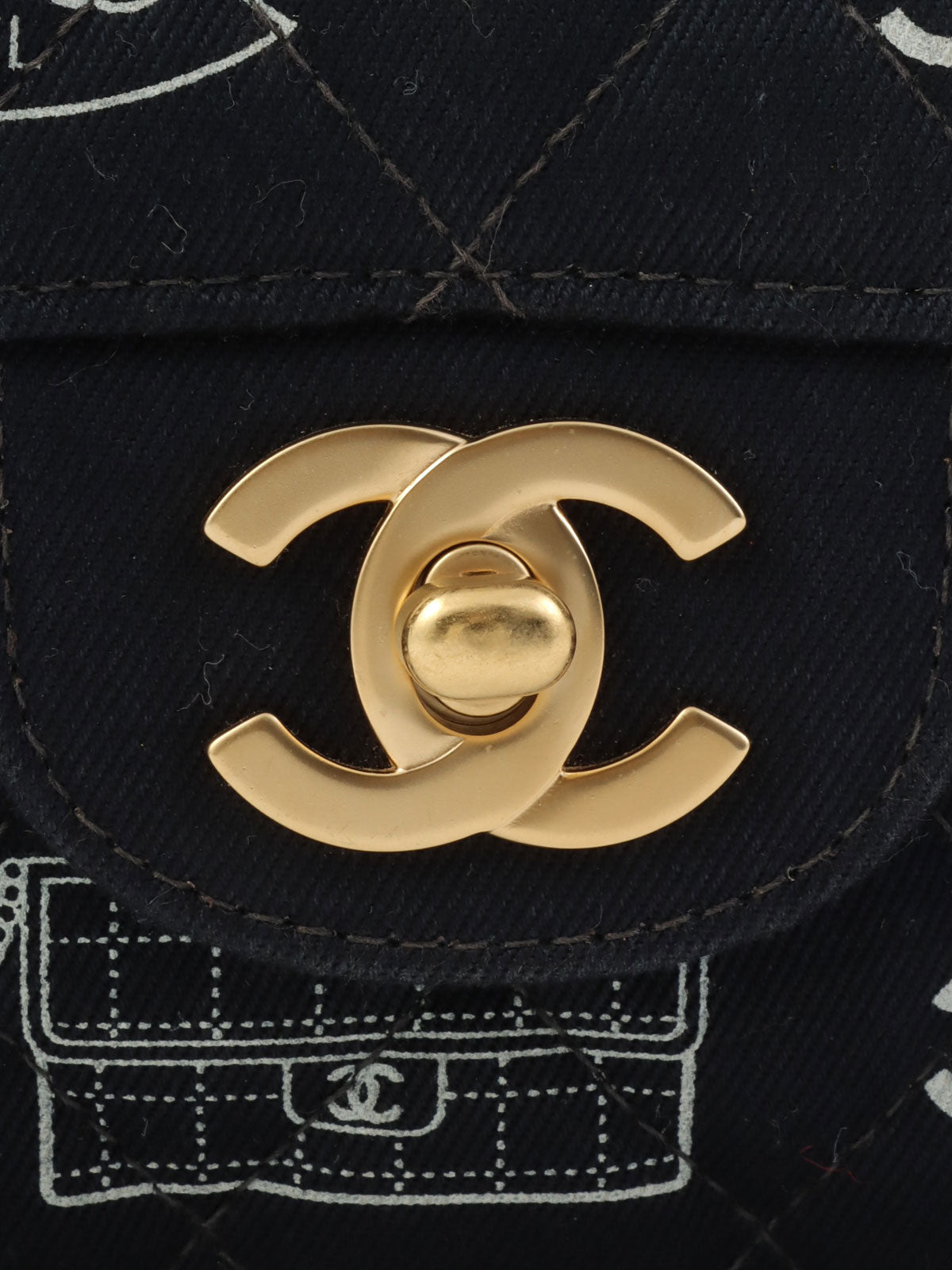 2001 Canvas Icon Pattern Classic Flap Chain Bag 25cm Black