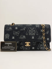 2001 Canvas Icon Pattern Classic Flap Chain Bag 25cm Black