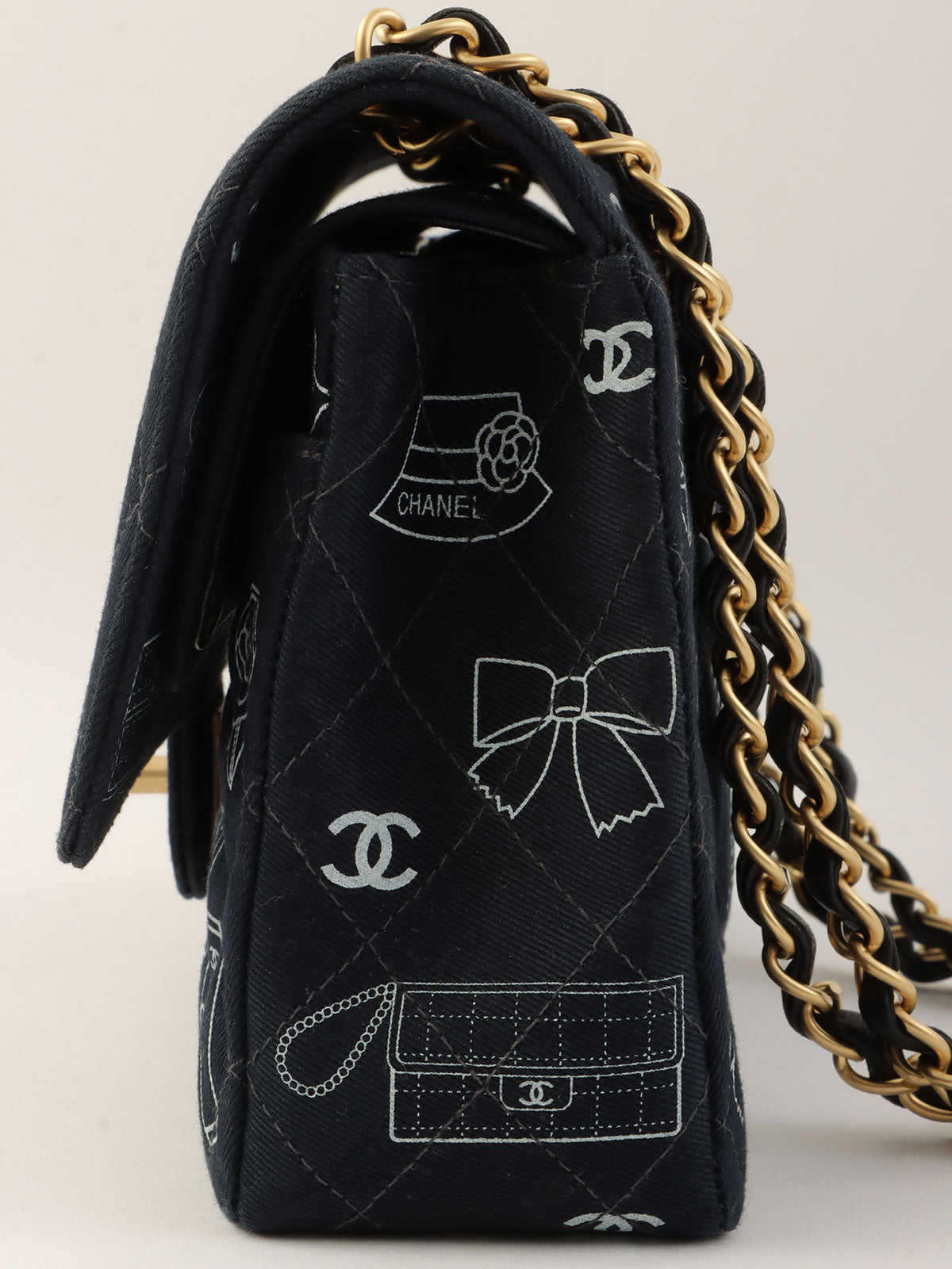 2001 Canvas Icon Pattern Classic Flap Chain Bag 25cm Black