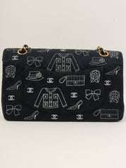 2001 Canvas Icon Pattern Classic Flap Chain Bag 25cm Black