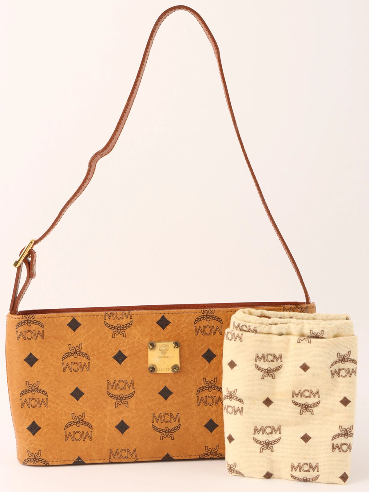 标志图案肩背包 驼色