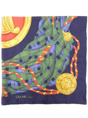 チェックパターンマカダムモチーフスカーフ ネイビー／グリーン／マルチ