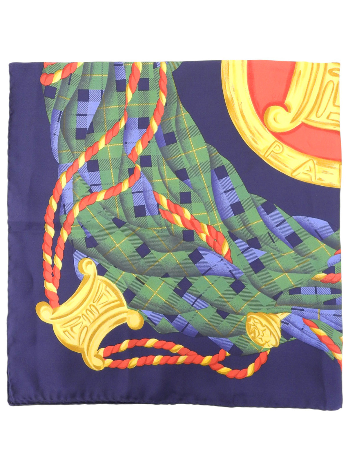 チェックパターンマカダムモチーフスカーフ ネイビー／グリーン／マルチ