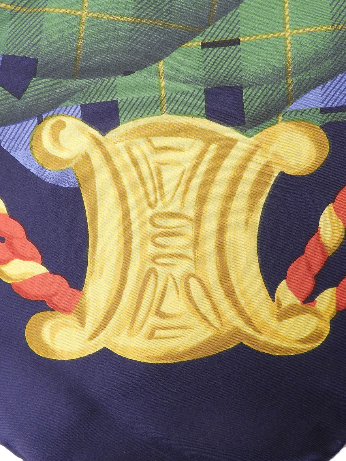 チェックパターンマカダムモチーフスカーフ ネイビー／グリーン／マルチ