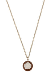 Round CC Mark Plate Necklace Brown/Silver