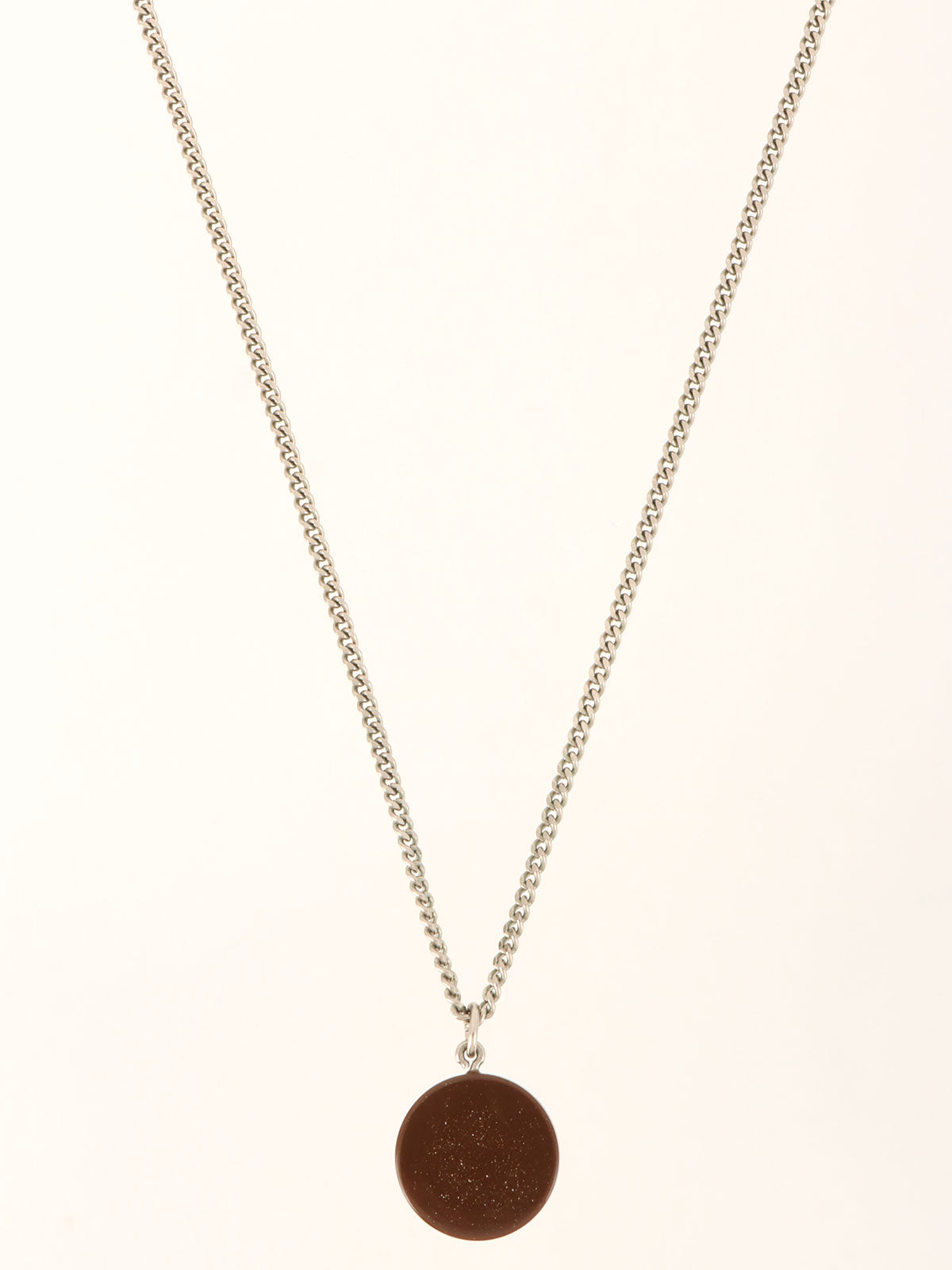 Round CC Mark Plate Necklace Brown/Silver