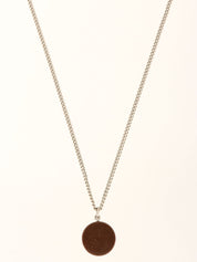 Round CC Mark Plate Necklace Brown/Silver