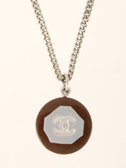 Round CC Mark Plate Necklace Brown/Silver