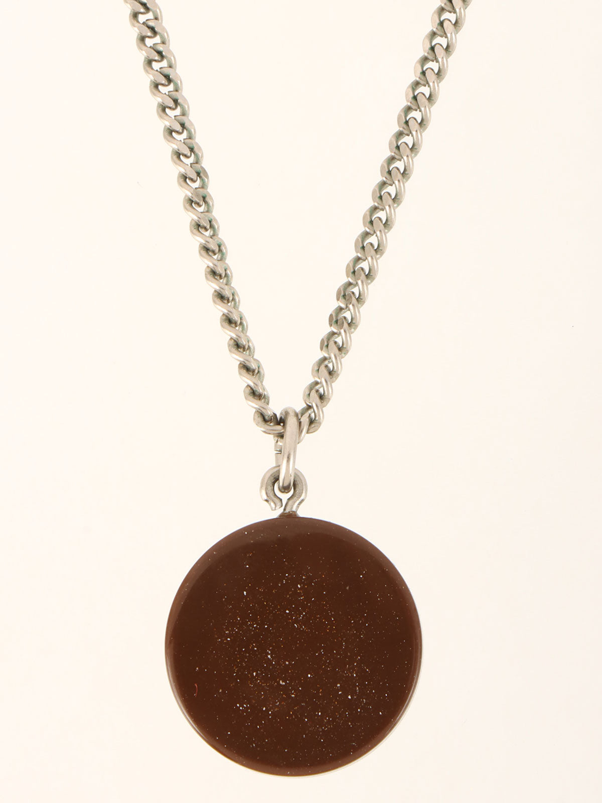 Round CC Mark Plate Necklace Brown/Silver