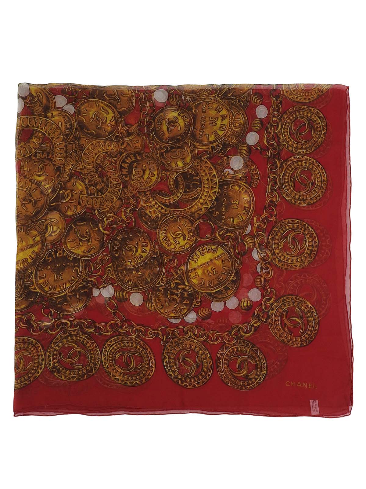 Chain Coin Pattern Scarf in Red/Multi