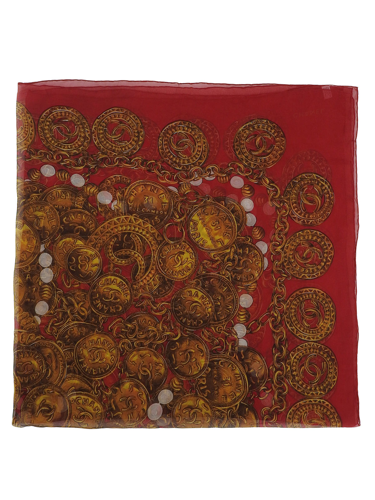 Chain Coin Pattern Scarf in Red/Multi