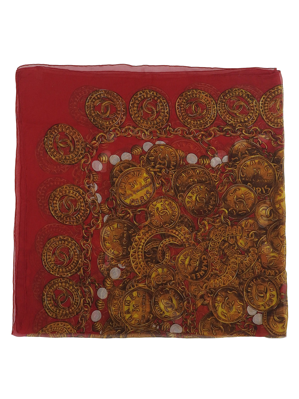 Chain Coin Pattern Scarf in Red/Multi