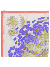カレ90　FLEURS et CARLINESパターンスカーフ　ホワイト/マルチ