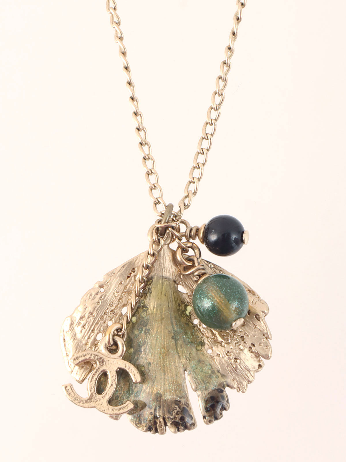 2011 Leaf Motif Beaded CC Mark Necklace in Gold/Green/Black