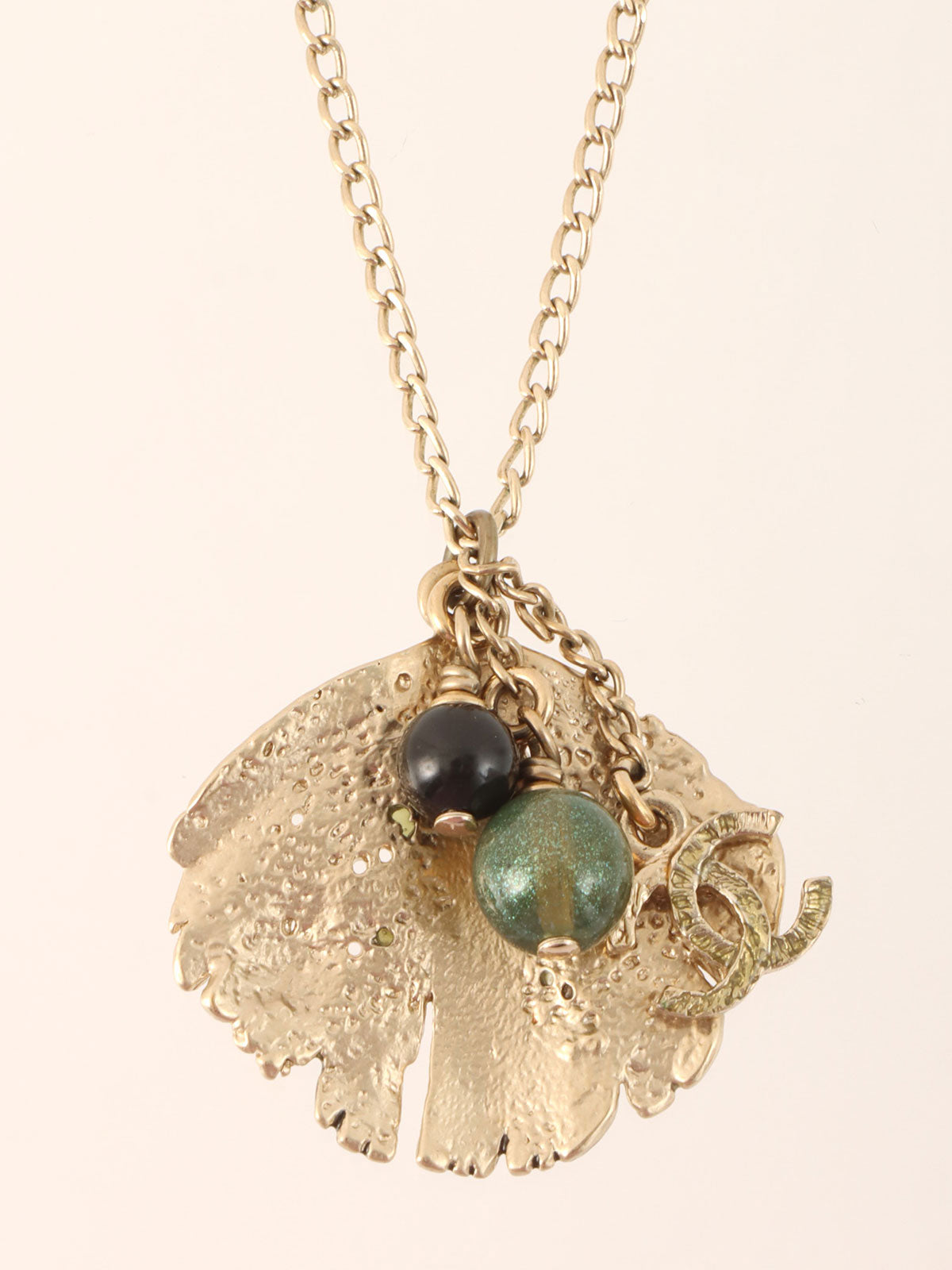 2011 Leaf Motif Beaded CC Mark Necklace in Gold/Green/Black