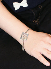 Square Camellia Cutout Bracelet in Silver