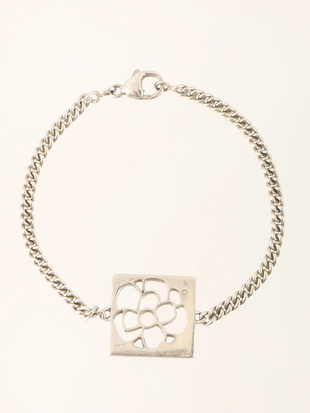 Square Camellia Cutout Bracelet in Silver