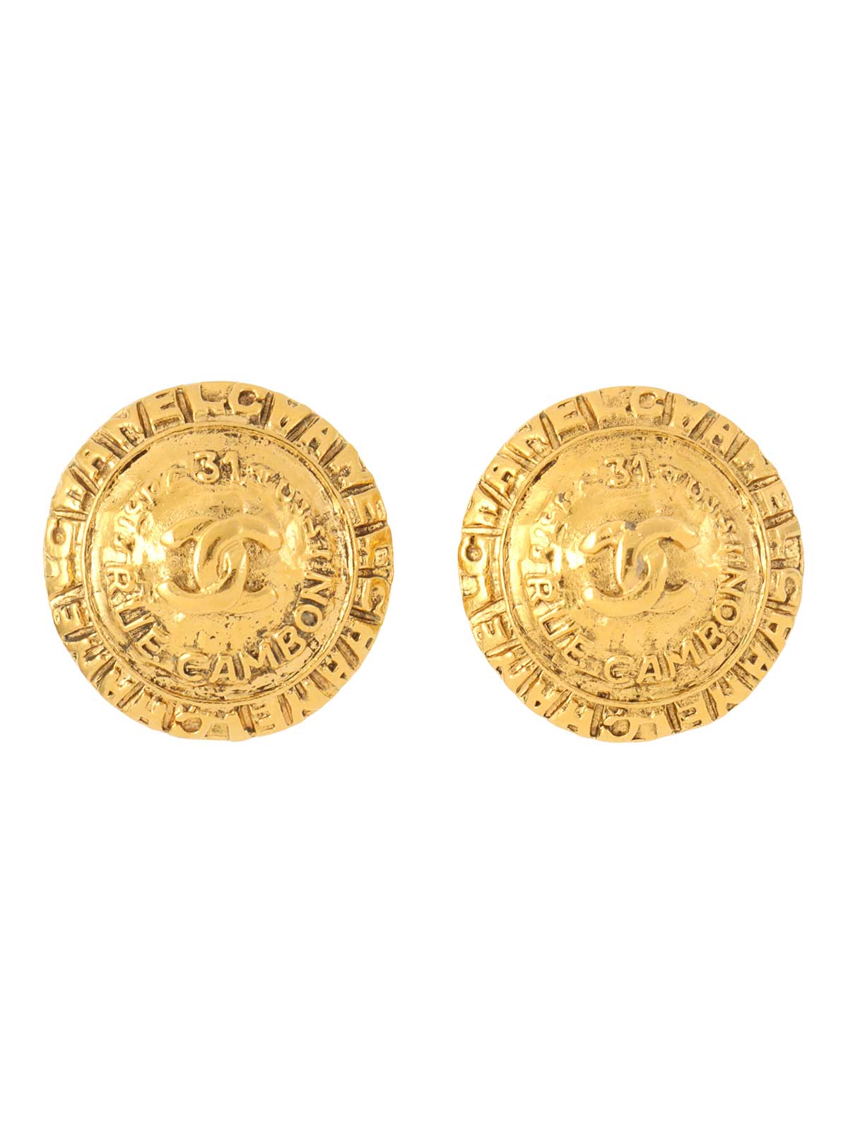 Round CC Mark Logo Design Earrings Gold