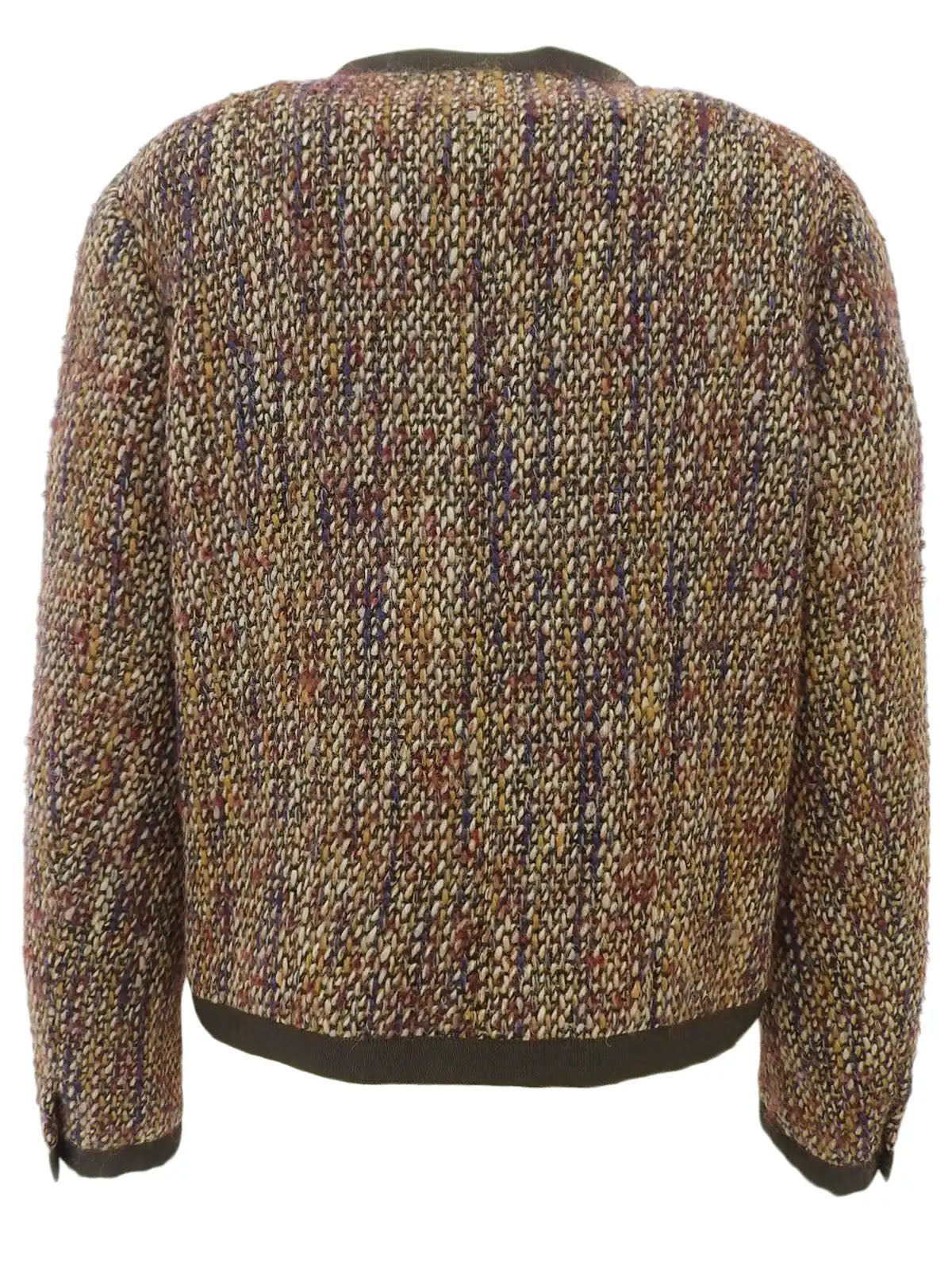 Tweed CC Mark Collarless Jacket in Brown/Multi
