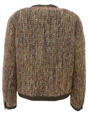 Tweed CC Mark Collarless Jacket in Brown/Multi