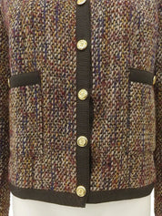 Tweed CC Mark Collarless Jacket in Brown/Multi