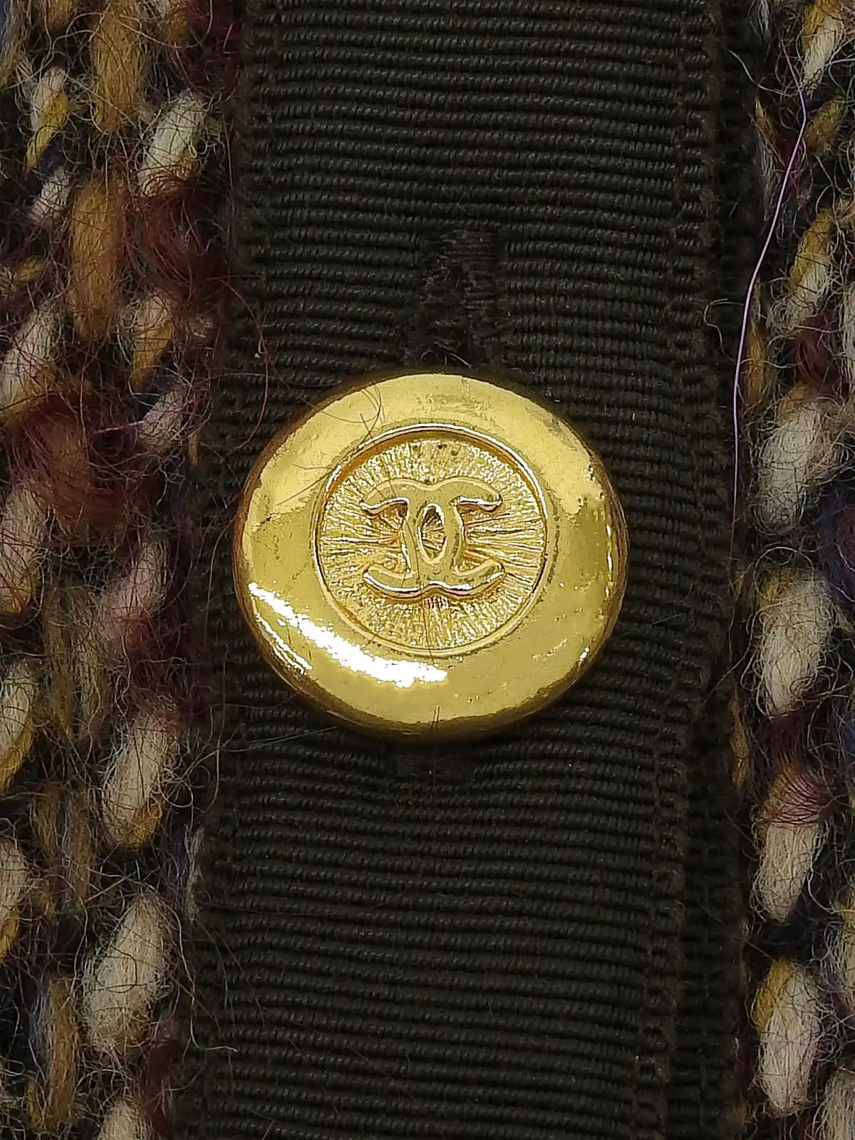 Tweed CC Mark Collarless Jacket in Brown/Multi