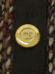 Tweed CC Mark Collarless Jacket in Brown/Multi