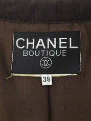 Tweed CC Mark Collarless Jacket in Brown/Multi