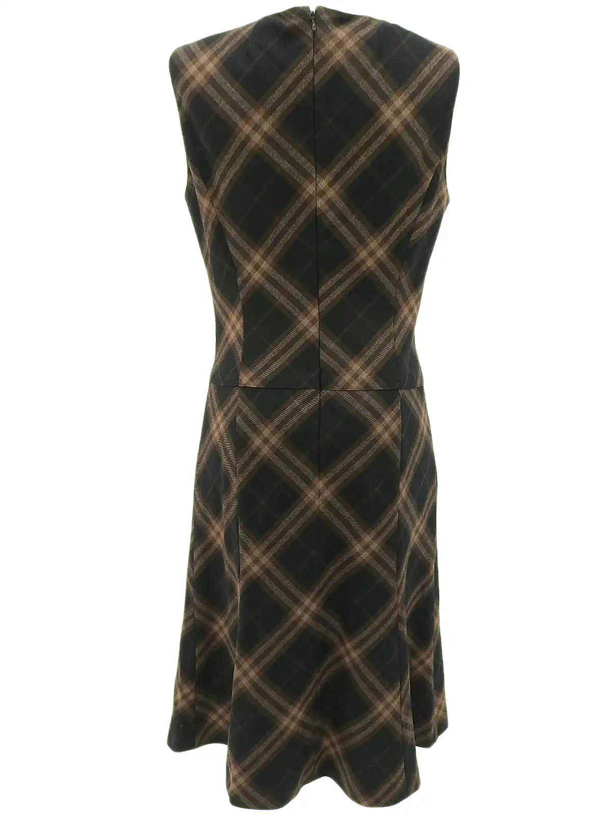 チェックパターンロゴボタンノースリーブワンピース　ブラウン／ブラック