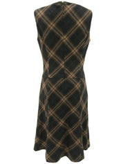 チェックパターンロゴボタンノースリーブワンピース　ブラウン／ブラック