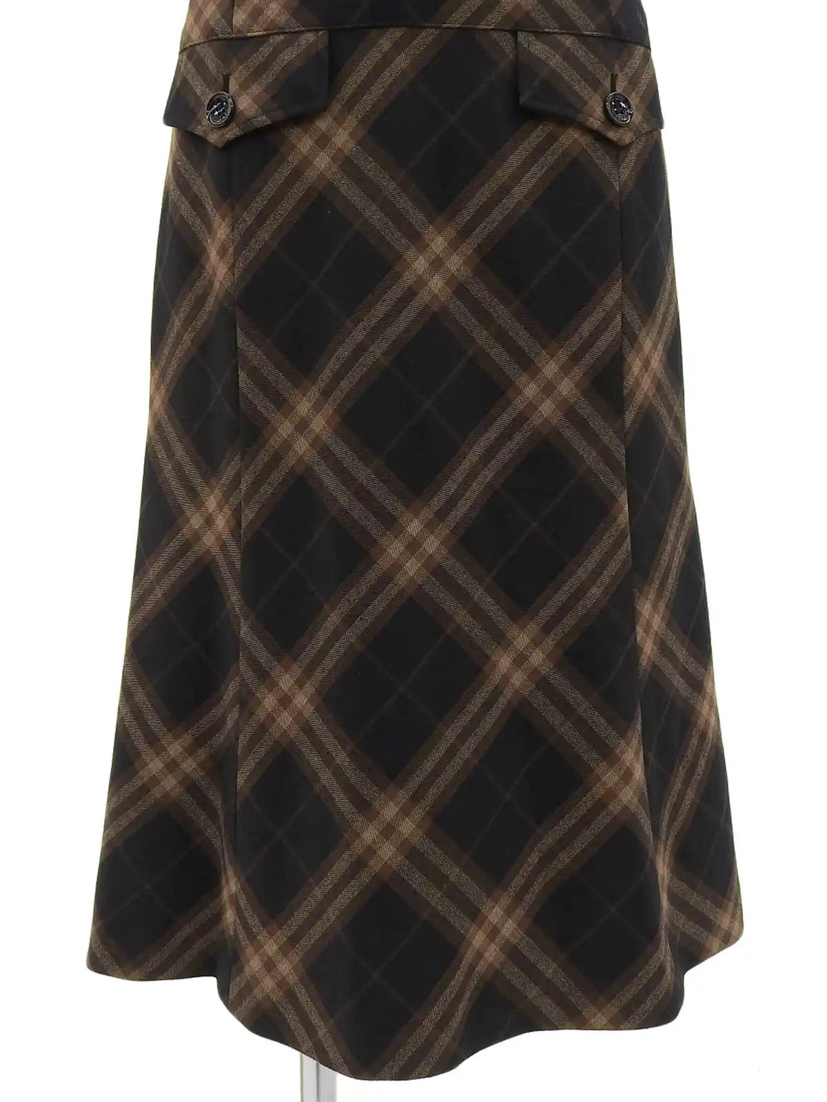 チェックパターンロゴボタンノースリーブワンピース　ブラウン／ブラック