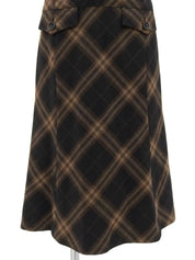 チェックパターンロゴボタンノースリーブワンピース　ブラウン／ブラック