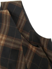 チェックパターンロゴボタンノースリーブワンピース　ブラウン／ブラック