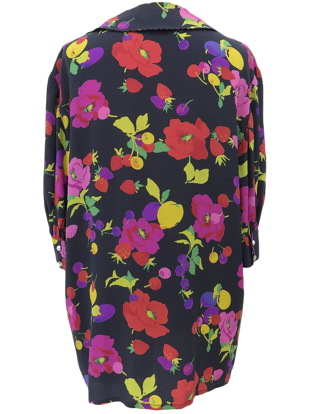 シルクマルチプリント半袖ブラウス ブラック/マルチ