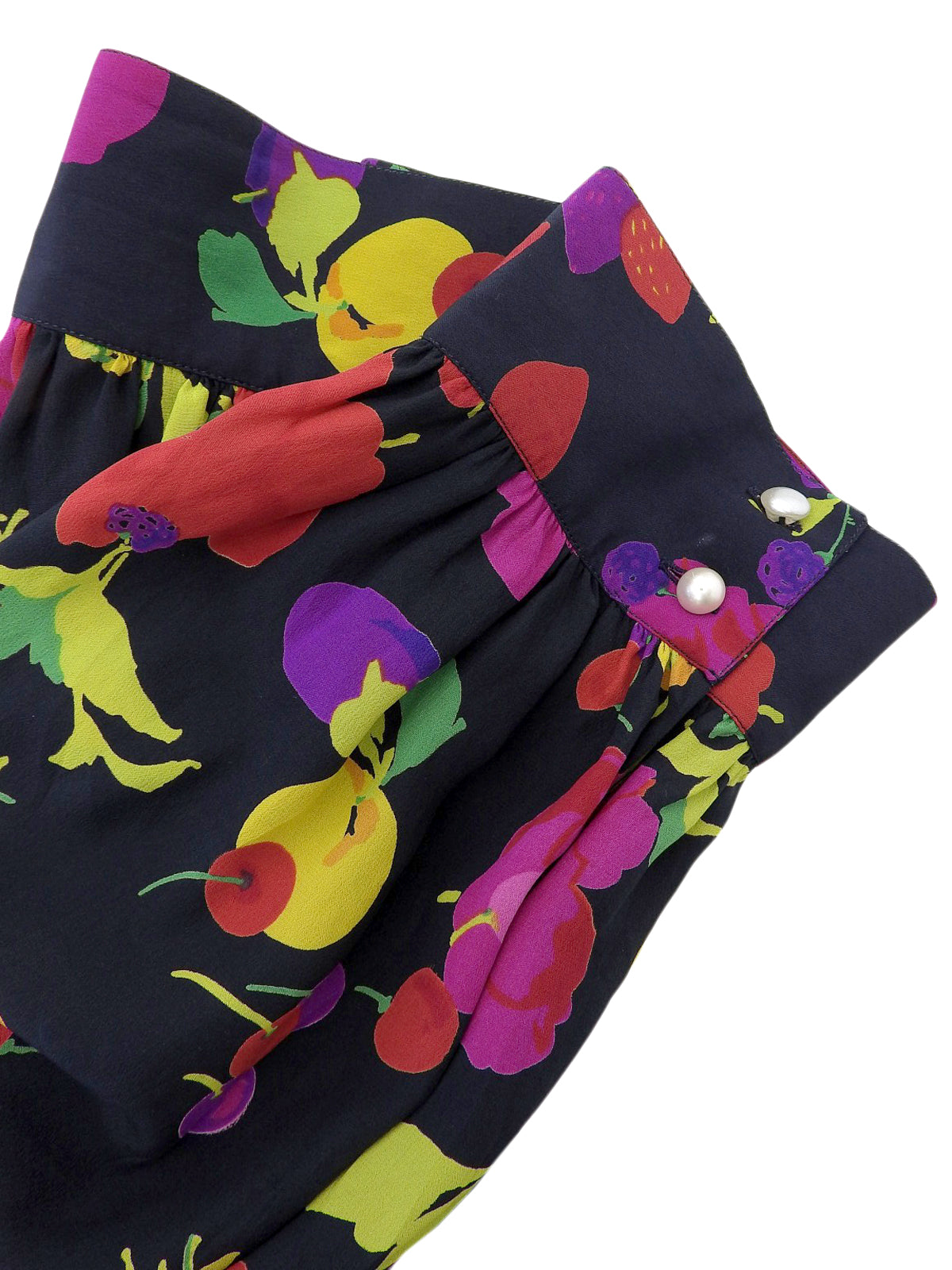 シルクマルチプリント半袖ブラウス ブラック/マルチ