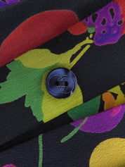 シルクマルチプリント半袖ブラウス ブラック/マルチ