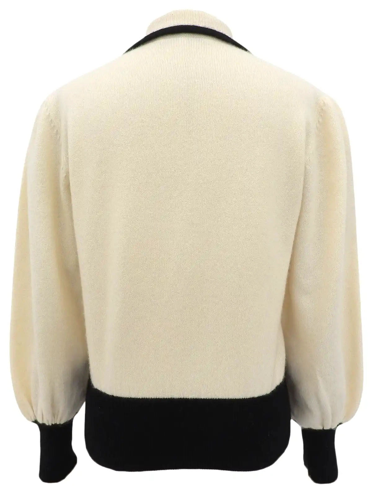 Two-tone rhinestone logo long sleeve knit top in ivory/black
