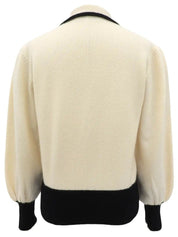 Two-tone rhinestone logo long sleeve knit top in ivory/black