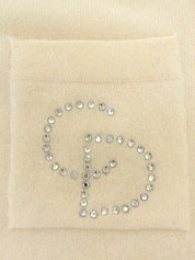 Two-tone rhinestone logo long sleeve knit top in ivory/black
