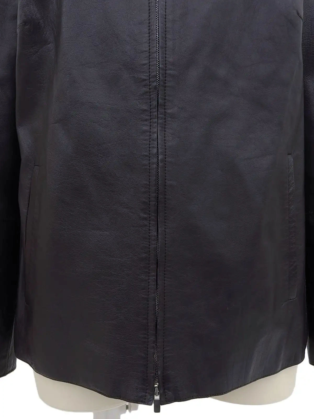 Leather collarless zip-up jacket in purple