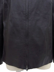 Leather collarless zip-up jacket in purple