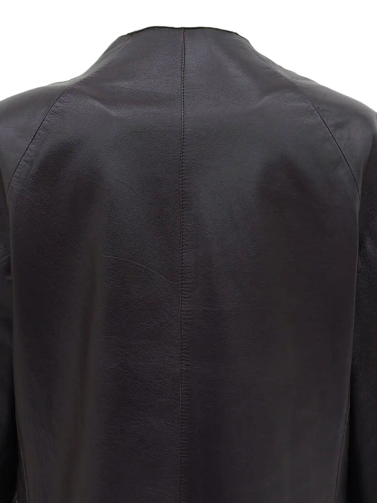 Leather collarless zip-up jacket in purple