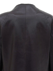 Leather collarless zip-up jacket in purple