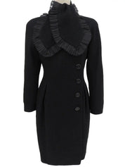 Wool Frill Attached Collar Coat in Black